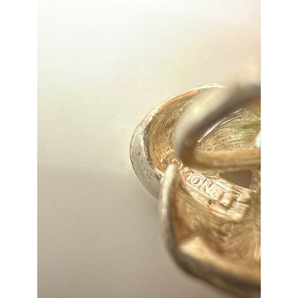 Vintage Monet Knot Clip-On Earrings Silver Tone & Cream Enamel - Picture 3 of 5